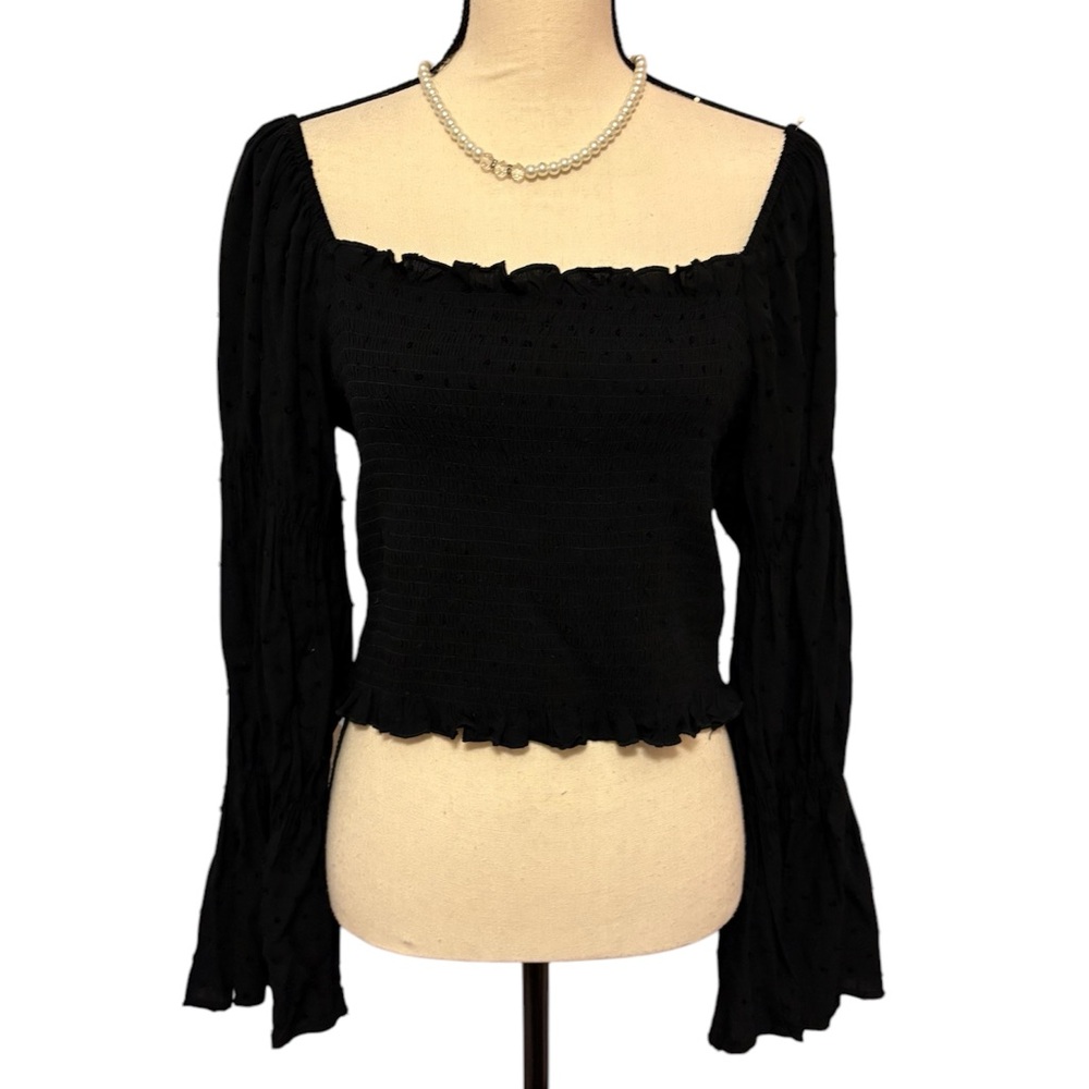 NWT Francesca Chic Black BoHo Long Sleeve Top